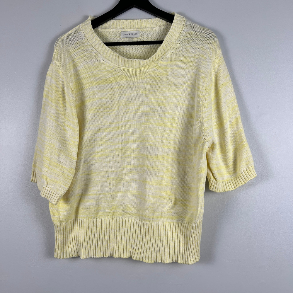 Amaryllis women short sleeve knit top 100% cotton sweater yellow size M